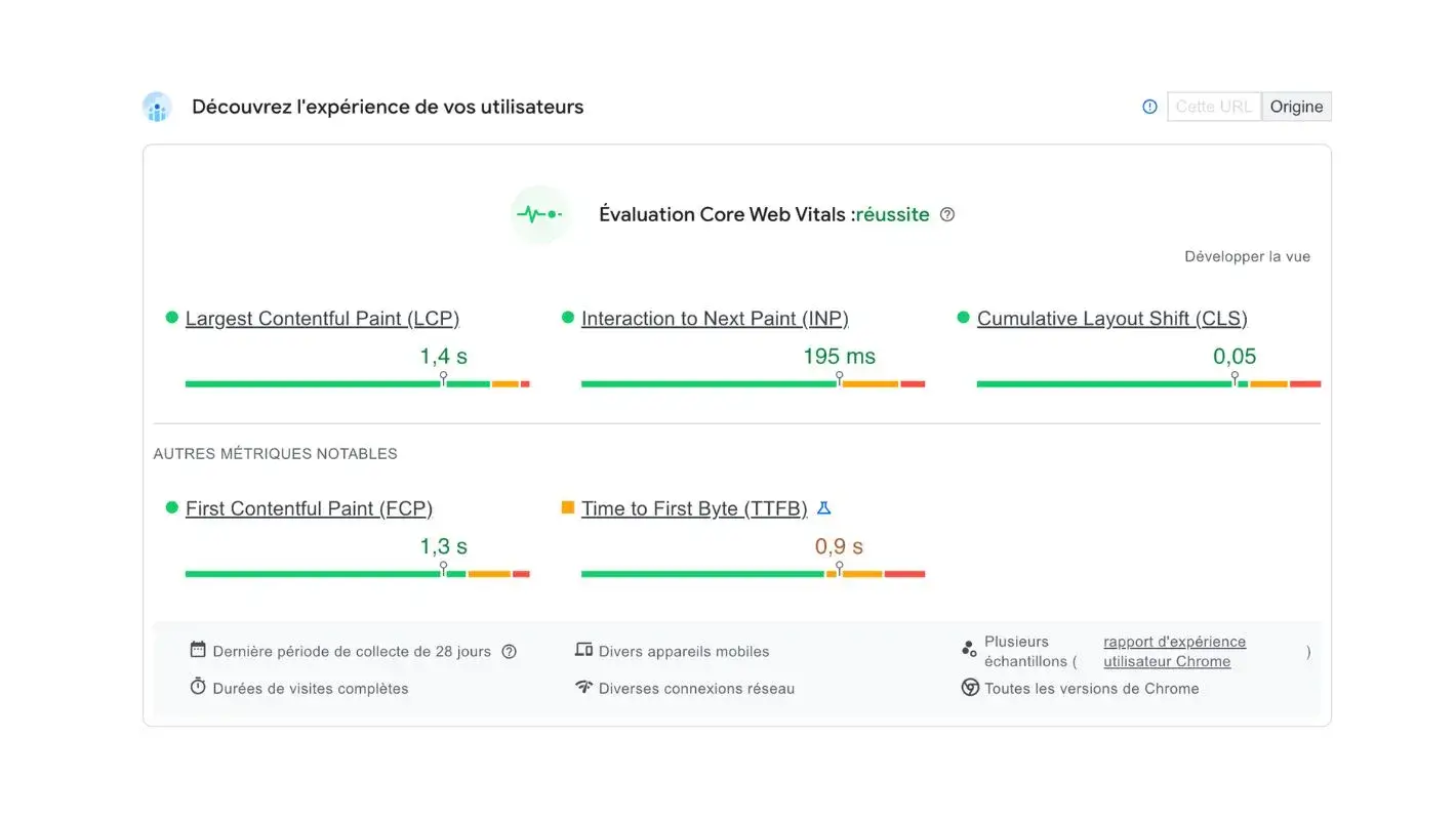 page speed insight vitesse de chargement site