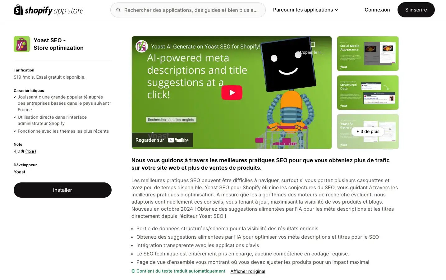 Yoast SEO sur Shopify App Store