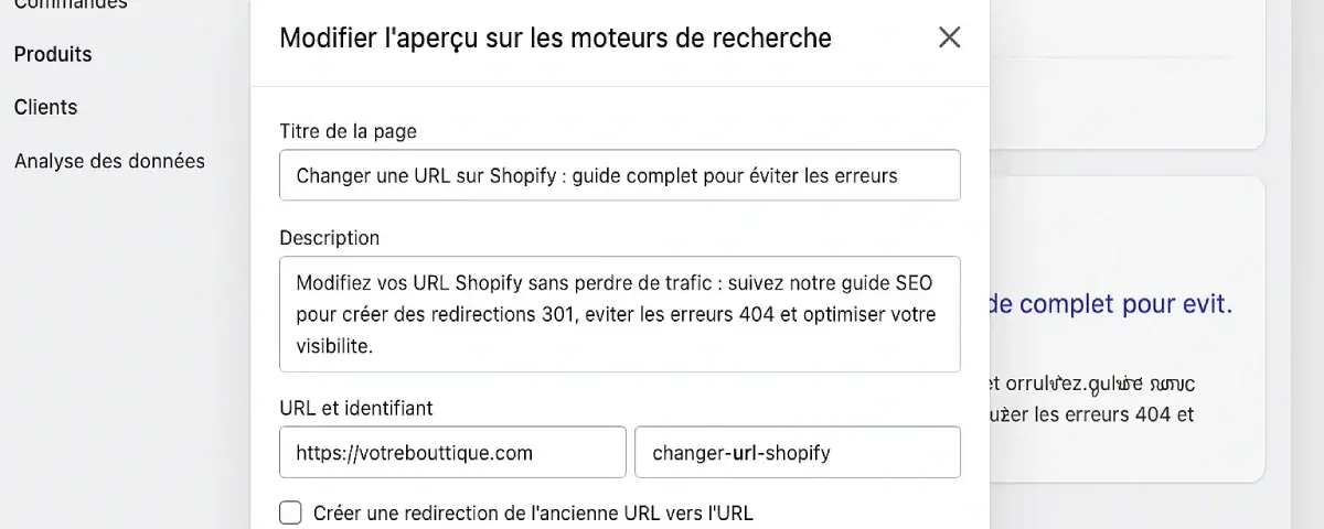changer URL shopify