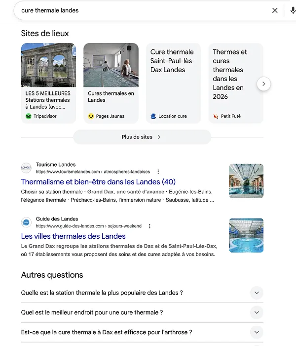 Résultats de recherche Google pour « cure thermale Landes »